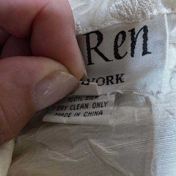 Vtg Y2K An Ren Ivory 100% Silk Crinkled Fabric Floral Embroidered Jacket L - Picture 5 of 5